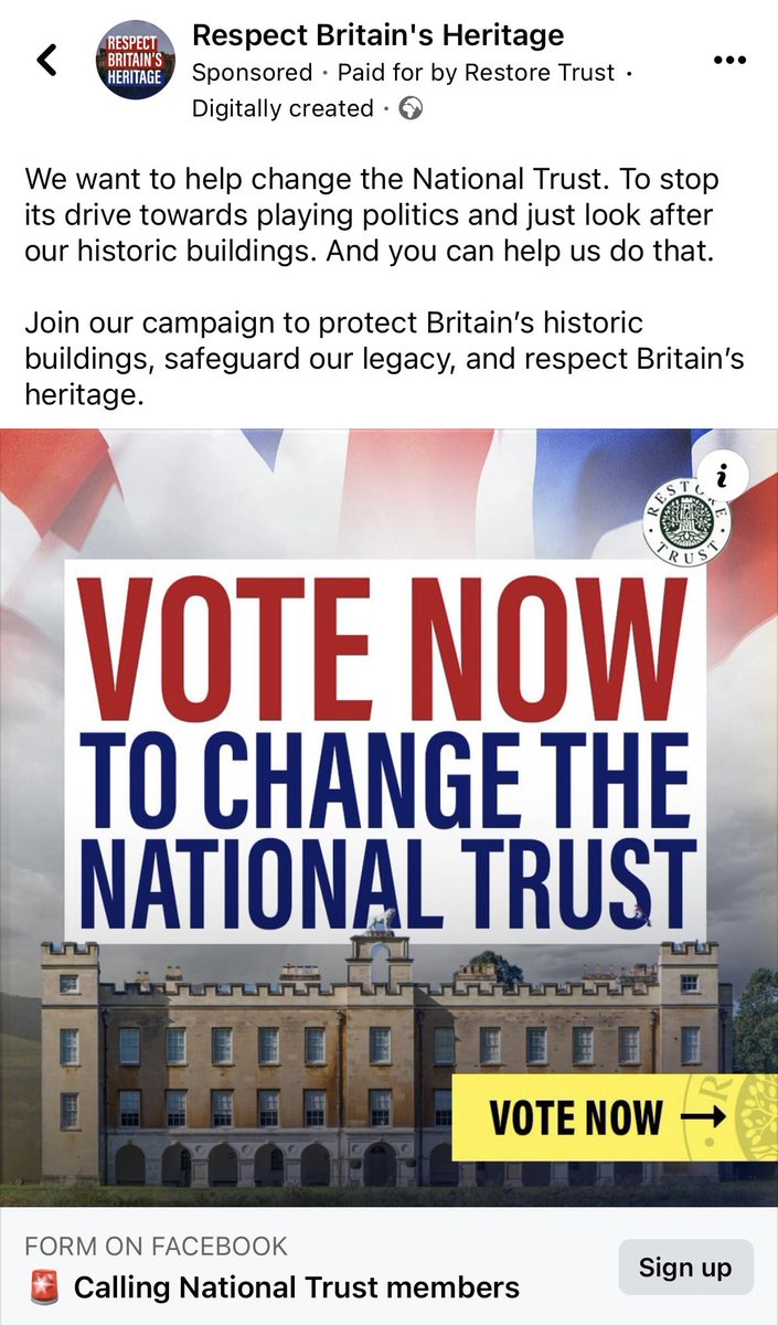 Celia Richardson (@celiarichards0n) on Twitter photo This 'vote now' ad is circulating now but voting in the National Trust AGM doesn't open for 10 weeks. It's from the private company RT2021Ltd/Restore Trust. The building seems to be Syon House, which is not a National Trust place, and belongs to the Duke of Northumberland. This 'vote now' ad is circulating now but voting in the National Trust AGM doesn't open for 10 weeks. It's from the private company RT2021Ltd/Restore Trust. The building seems to be Syon House, which is not a National Trust place, and belongs to the Duke of Northumberland.