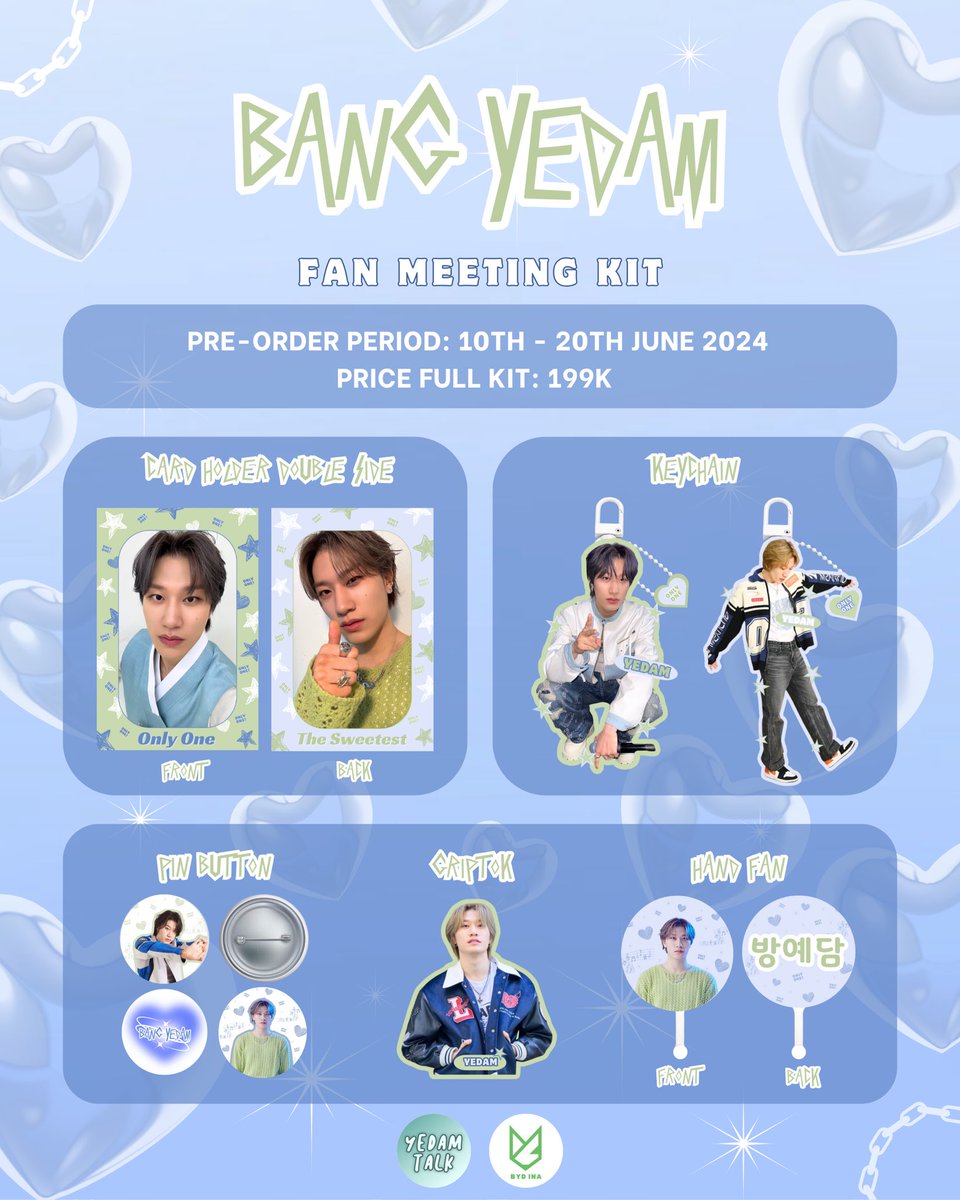 BYD_INA's tweet photo. 🌟 OPEN PRE-ORDER BANG YEDAM FAN MEETING KIT 🌟

Project handle by @BYD_INA &amp; @yedamtalk

‼️ PRE-ORDER PERIOD: 10th -20th JUNE 2024 
💰 All profits for Bang Yedam fan meeting projects

🔗 https://t.co/XSIJFRfZ5k (detail info on link) 

#BANGYEDAM #방예담 #イェダム https://t.co/m3chHF0zou