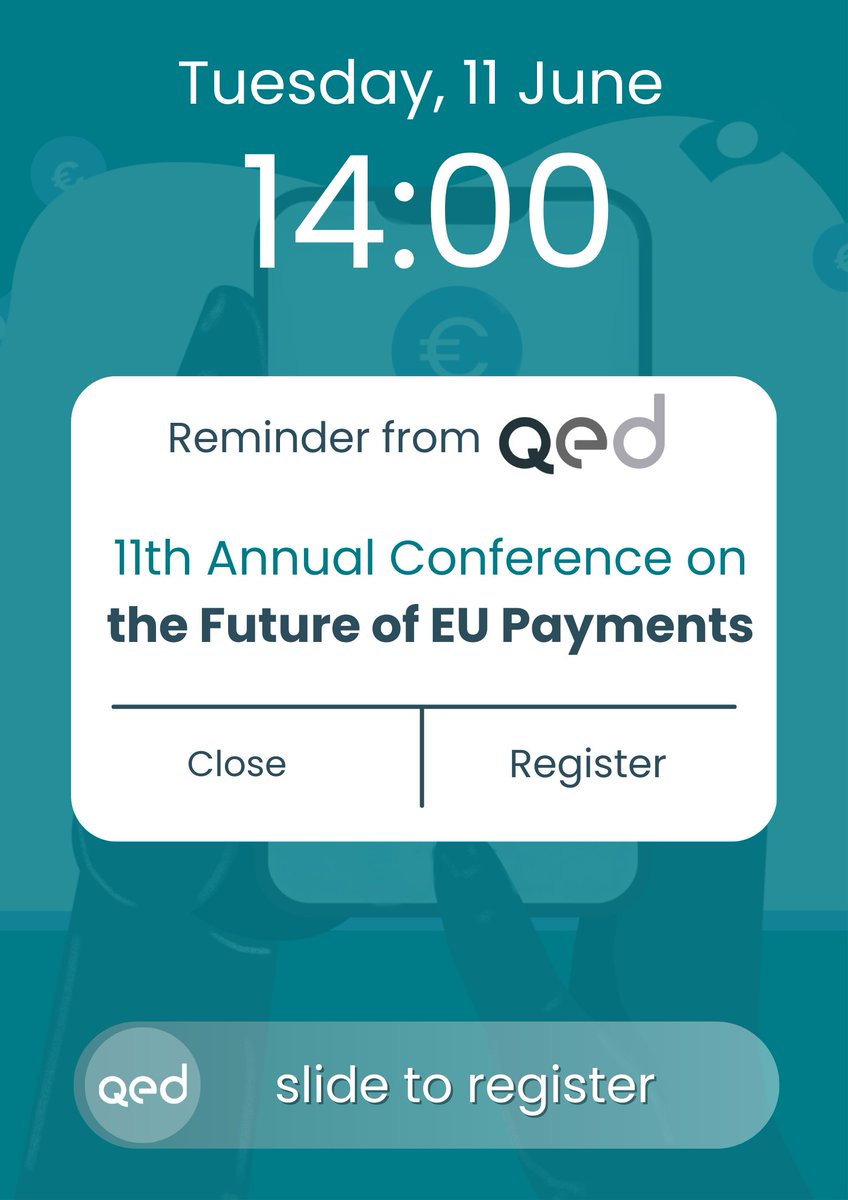 QEDBrussels's tweet photo. REMINDER ALERT!
Don't miss the opportunity to be part of the conversation at the 11th Annual QED Conference, tomorrow, June 11, 2024.
Secure your virtual seat now: https://t.co/Jrb4JWVYSu
#QEDBrussels #FutureOfEUPayments #QEDConference #EUFinance
#EUPayments #EURegulations https://t.co/63p4BbMYQy