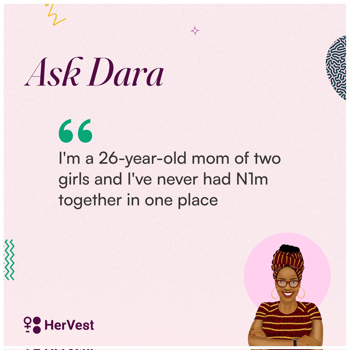 Hervestng's tweet photo. Struggling to save? 💸

Meet a young mom of 2 who's never had ₦1m in one place!

Join Dara as she shares practical tips to achieve financial stability &amp; build wealth!
Visit https://t.co/Cy7oaT43mF to read today's newsletter.

#AskDara #FinancialFreedom #WealthCreation https://t.co/IgeUZ2eEej