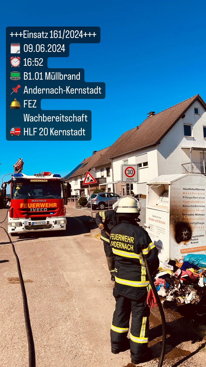 EinsatzeMyk's tweet photo. 🚨 Einsatz Nr. 161/2024 für die Städt. Freiwillige Feuerwehr Andernach
📆 09.06.2024 um 16:52 Uhr
🚨 B1.01 - Müllbrand
🏠 Andernach
#feuerwehr #Andernach #Rhein #kruft #pellenz #Rettungsdienst #mayenkoblenz #landkreismayenkoblenz #rlp #rheinlandpfalz https://t.co/KshnyO9zkl