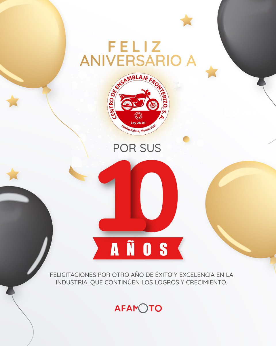 afamoto's tweet photo. Extendemos nuestras más sinceras felicitaciones a nuestro asociado Centro de Ensamblaje Fronterizo, por su decimo aniversario. https://t.co/Mbm4ee3MYf