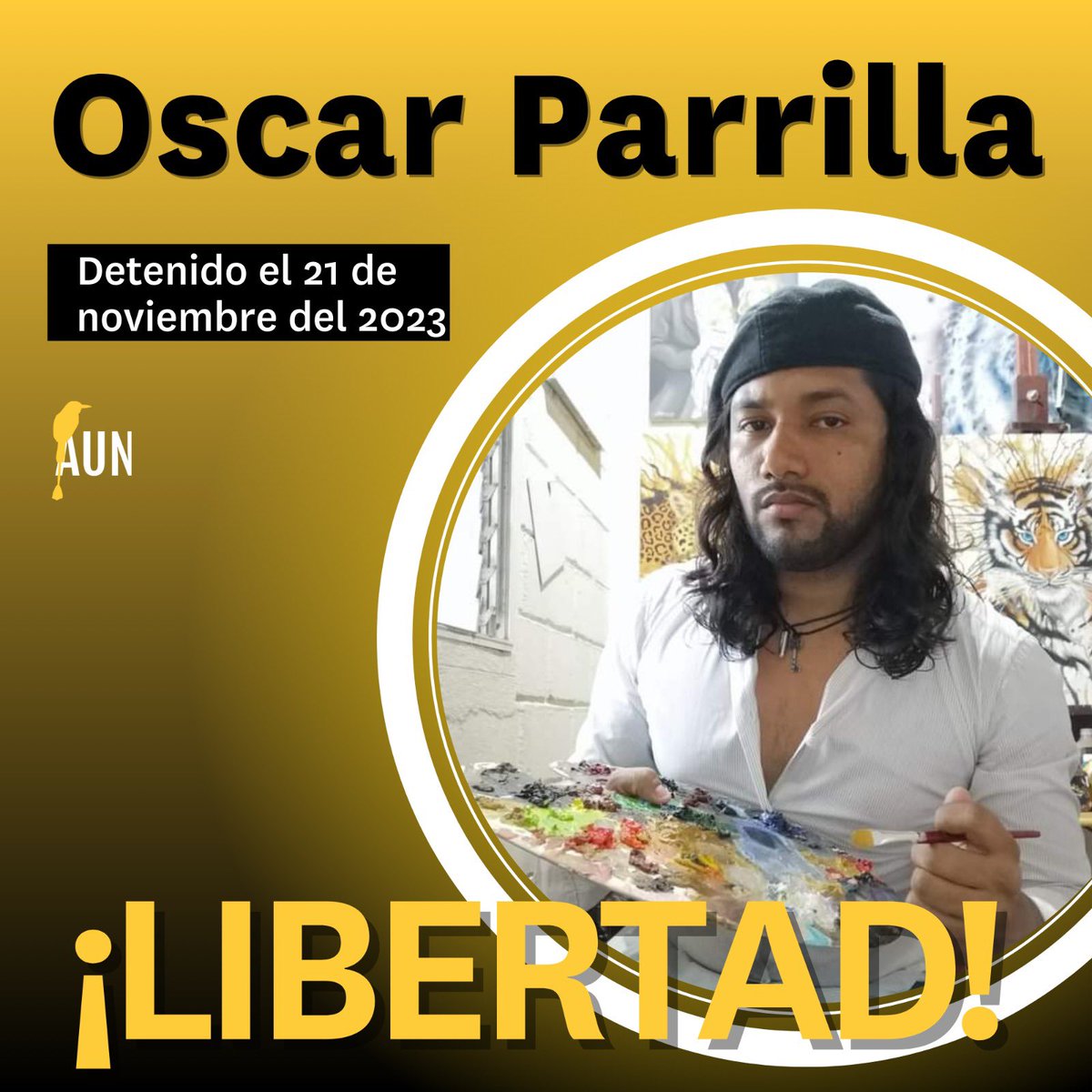 Azultierra1234's tweet photo. Libertad para Oscar Parrilla, secuestrado por el régimen en noviembre del año pasado por el simple hecho de empezar a pintar un mural en honor a nuestra Mis Universo Sheynnis Palacios.
Oscar es inocente, igual que los +130 hnos reos de conciencia. https://t.co/FUwgwdpPLo