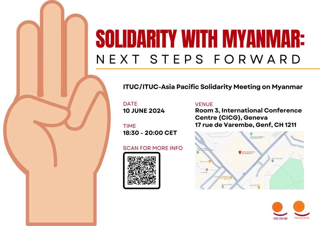 BWIglobal's tweet photo. Join us for a solidarity meeting on advancing democracy in Myanmar! Let's brainstorm strategies, share insights, & support Myanmar's working people. Your presence & contributions are crucial. Together, we can continue to make a difference. See you there! #Workers4Myanmar #FreeMyanmar"