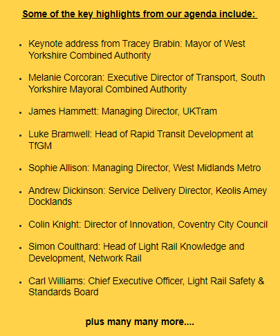 MainspringUK's tweet photo. Have a look at just some of the speakers that we have lined up for the UK Light Rail Conference and see for yourself why you simply HAVE to be there this July...
Learn more here: https://t.co/EoLDa3CLqK
#UKLRC24 #dedicatedtolightrail #networking #mustattendevent #lightrailopps https://t.co/YQQkQ2SqDH