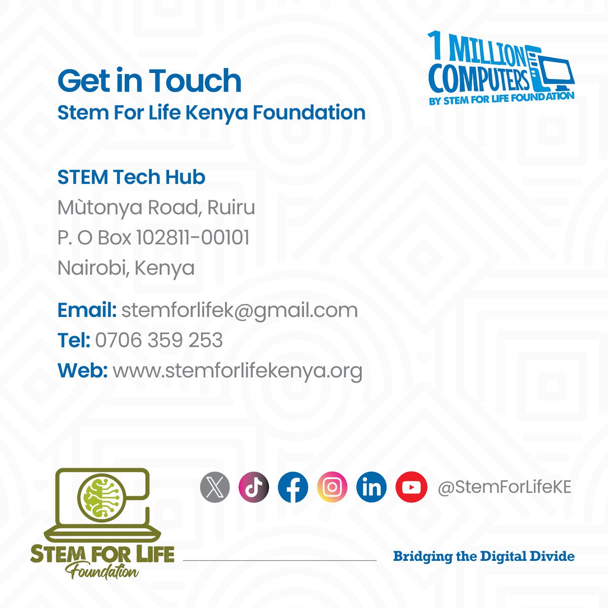 stemforlifeke's tweet photo. #1MillionComputersKe 
#StemForLife
#StemForLifeFoundation
#TechInAfrica https://t.co/6UamKmtWlx
