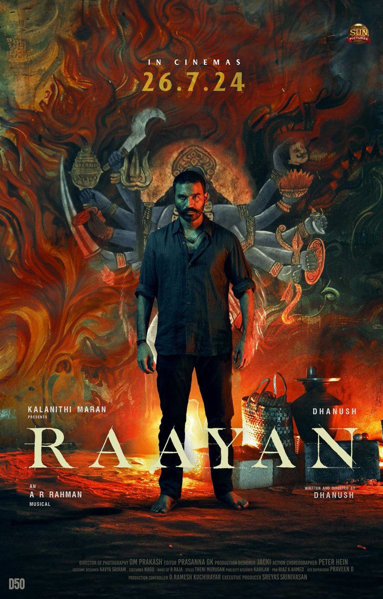 rameshlaus's tweet photo. Witness the world of #Raayan from July 26th in cinemas 🔥

@sunpictures

@dhanushkraja @arrahman @Music_Santhosh @_ShwetaMohan_ #GanaKadhar @iam_SJSuryah @selvaraghavan @kalidas700 @sundeepkishan @prakashraaj @officialdushara @Aparnabala2 @varusarath5 #Saravanan  @omdop @editor_prasanna @PeterHeinOffl @jacki_art @kavya_sriram @kabilanchelliah @theSreyas #RaayanFromJuly26