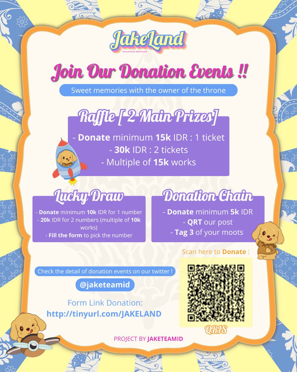 𝐃𝐎𝐍𝐀𝐓𝐈𝐎𝐍 𝐃𝐑𝐈𝐕𝐄 𝐅𝐎𝐑 𝐉𝐀𝐊𝐄𝐋𝐀𝐍𝐃
Sweet Memories with The Owner of The Throne!

Join our donation events, details on the thread!

Donation form: tinyurl.com/JAKELAND
<a href="/jaketeamid/">JAKE FANBASE INDONESIA</a> x <a href="/jakeupdateteam/">TEAM JAKE FANBASE</a>

#JAKE #제이크 #엔하이픈_제이크 #FATE_PLUS_IN_JAKARTA