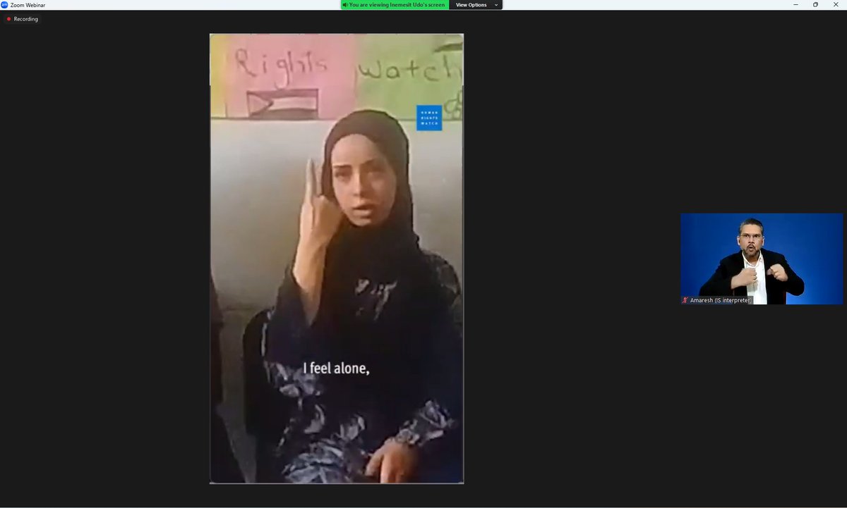 StivuAllen's tweet photo. "I feel the ground shaking, I see people running, but I don't have a hearing device. I feel alone. Israel's bombing is having a devastating effect on persons with #disabilities in #Gaza," says young woman with a hearing impairment giving her testimony at #COSP17 #CRPD #COSP2024 https://t.co/Gtde3W39Xn