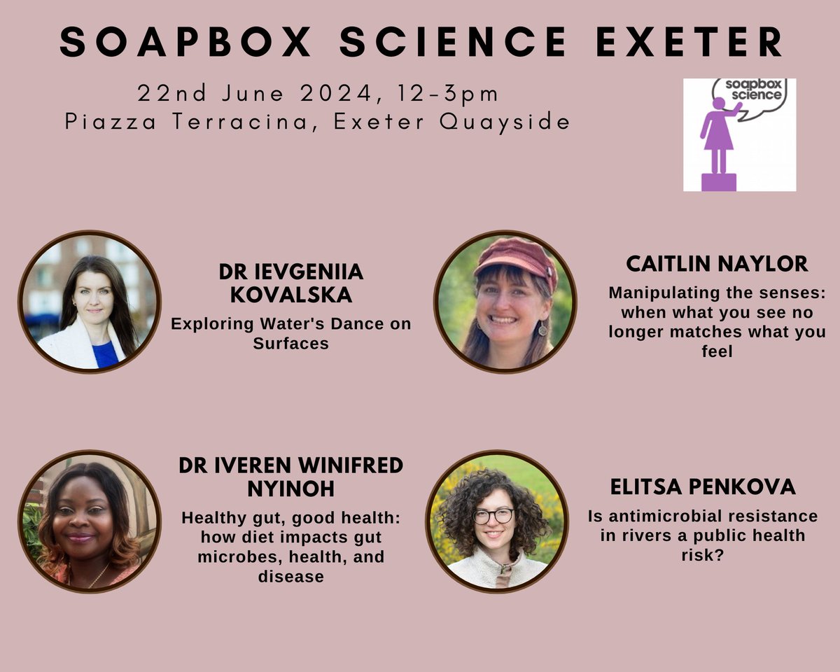 Soapbox Science Exeter (@soapboxexeter) on Twitter photo 🚨Saturday 22nd June - Check out our 2024 speakers - 👇🏽 these women scientists will be on their soapboxes <a href="/exeterquay/">Exeter Quay</a> ready to tell you about their latest cutting edge research! Please do join us!
<a href="/SoapboxScience/">Soapbox Science</a> <a href="/UniofExeter/">University of Exeter</a> 🚨Saturday 22nd June - Check out our 2024 speakers - 👇🏽 these women scientists will be on their soapboxes <a href="/exeterquay/">Exeter Quay</a> ready to tell you about their latest cutting edge research! Please do join us!
<a href="/SoapboxScience/">Soapbox Science</a> <a href="/UniofExeter/">University of Exeter</a>