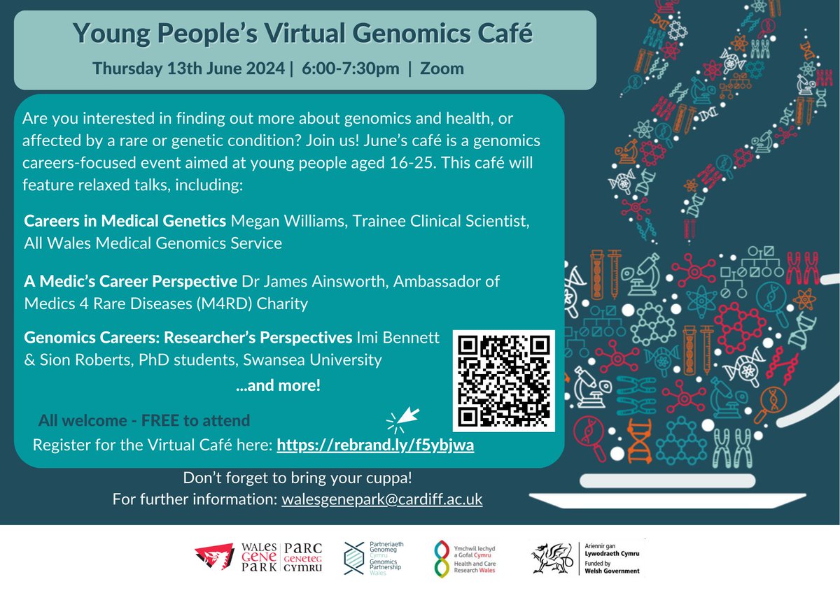 Calling all young people interested in scientific / healthcare careers! Want to find out more about what #genomics career options are available? Tune into our Young People's Genomics Café via Zoom this Thursday, 6-7:30pm. Register for the zoom link here: rebrand.ly/f5ybjwa/🧬