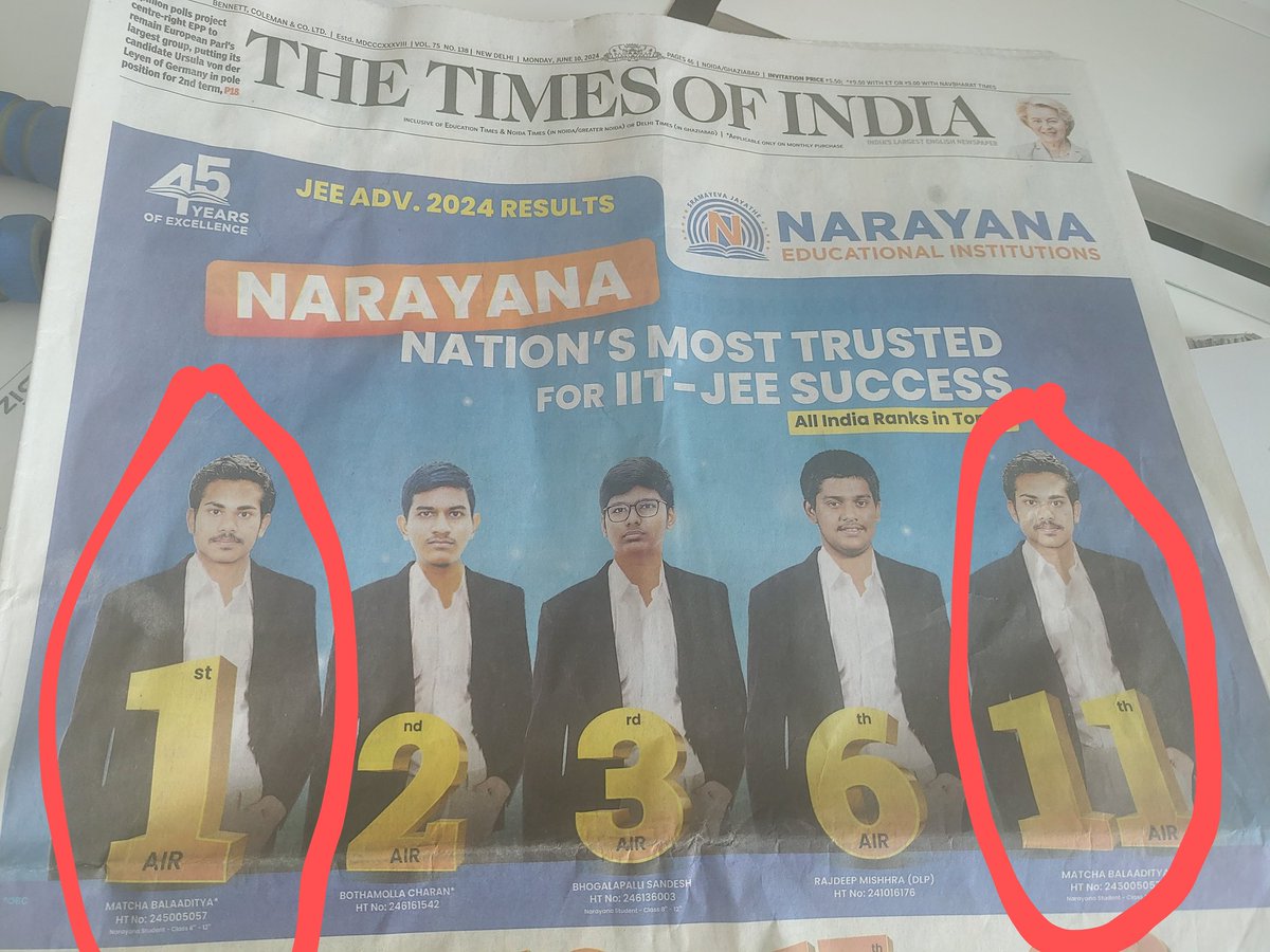 ajaysurjan's tweet photo. @NarayanaEdu same boy with different rank https://t.co/UjbMyvejSw