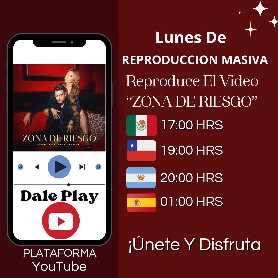 Gice_FanSite's tweet photo. Hoy Lunes Te convocamos a una Reproducción Masiva de #ZonaDeRiesgo la nueva Colaboración  de @_CarlosRivera &amp; @GloriaTrevi 🔥🔥

Vía #Youtube  
https://t.co/WuWurVIxY0
.
.
#CarlosRivera 
#CRFansite 💛
#CRFanSite_Arg 💛 https://t.co/rsyos1Uaqc