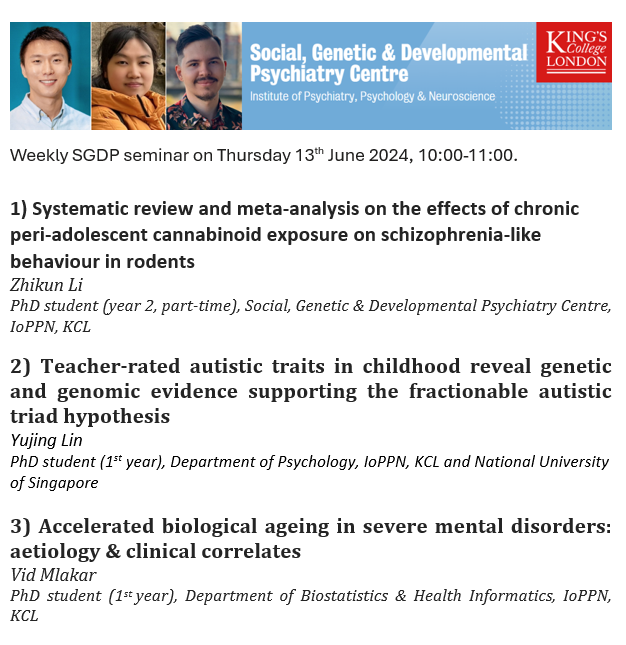 Seminar <a href="/SGDPCentreKCL/">SGDP Centre KCL</a> <a href="/KingsIoPPN/">Institute of Psychiatry, Psychology & Neuroscience</a> with Zhikun Li, Yujing Lin and Vid Mlakar  on Thursday 13th June 2024, 10:00-11:00am.