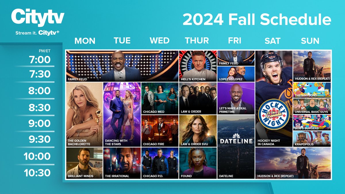 TV’s biggest nights return to Citytv and Citytv+ this fall with iconic franchises like #Chicago and #LawAndOrder, series like #DWTS and #TheSimpsons, plus all-new series #TheGoldenBachelorette, #BrilliantMinds and more! 😍✨