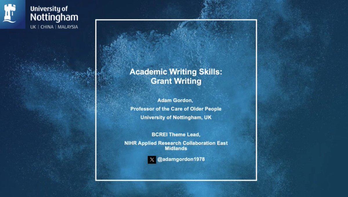 Emma Rowley (@e_rowley) on Twitter photo Our latest <a href="/ARC_EM/">NIHR ARC East Midlands</a> 'lunch and learn' training session is now available on YouTube: youtu.be/3ByV4vZwBUs
Hear <a href="/adamgordon1978/">Adam Gordon MBE</a> share his top tips on writing grant funding applications. Our latest <a href="/ARC_EM/">NIHR ARC East Midlands</a> 'lunch and learn' training session is now available on YouTube: youtu.be/3ByV4vZwBUs
Hear <a href="/adamgordon1978/">Adam Gordon MBE</a> share his top tips on writing grant funding applications.