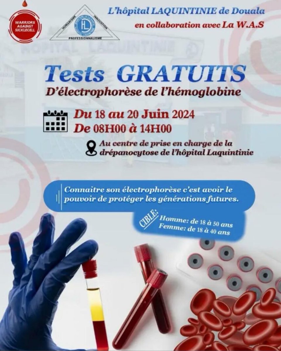 Bonjour mes amours ❤️
Soyez nombreux et profitez de cette occasion pour connaître votre électrophorèse 
#moncombatcontreladrépanocytose