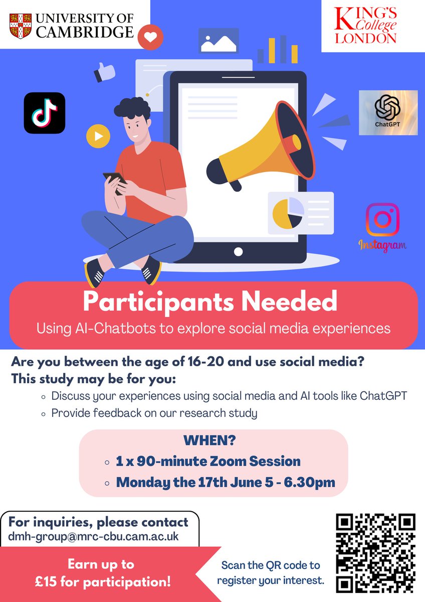 Amira Skeggs (@amiraskeggs) on Twitter photo Currently recruiting! Do you know any 16-20 year olds who want to take part in social media research? We are looking for 10 adolescents to join our paid advisory panel in June! <a href="/mrccbu/">MRC Cognition and Brain Sciences Unit</a> Currently recruiting! Do you know any 16-20 year olds who want to take part in social media research? We are looking for 10 adolescents to join our paid advisory panel in June! <a href="/mrccbu/">MRC Cognition and Brain Sciences Unit</a>