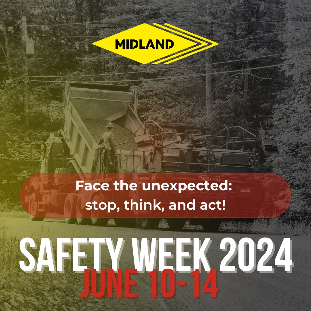 MidlandAsphalt's tweet photo. June 10-14 is Colas Safety Week, recognized by Colas companies across the world. This year's theme is: Face the unexpected: stop, think, and act! 

Interested in learning more: watch the Colas video here: https://t.co/tK9uowQeOL https://t.co/QMKUcwE95L
