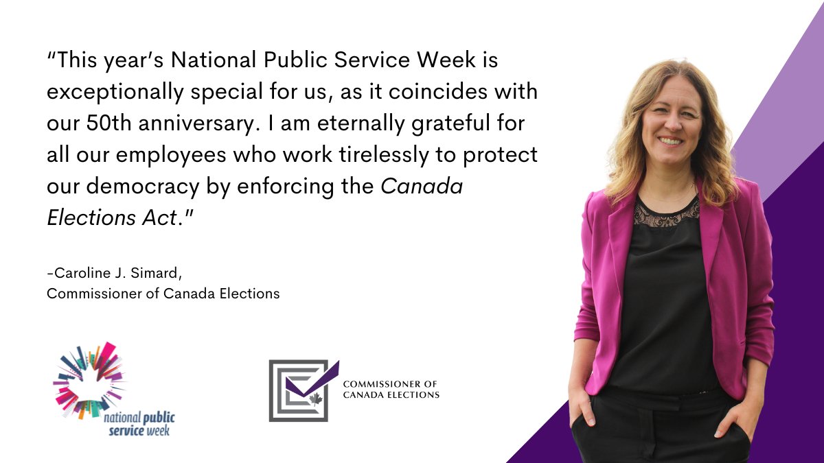 cef_cce's tweet photo. A message from the Commissioner of Canada Elections, Caroline J. Simard, in honour of National Public Service Week.
#NPSW2024 #CCE50 https://t.co/FHVWVTvfXA
