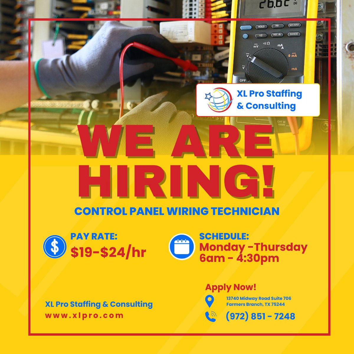 XLProStaffing's tweet photo. 📣 #NOWHIRING Control Panel Wiring Technician in #Dallas, TX! ⬇️

Want to apply? 🤩

👉 Go to our website’s Job Board or call our office for more details about this or other jobs we have available.

📞 (972) 851-7248 

#xlpro #staffing #staffingentagency https://t.co/LXPJPxbolX