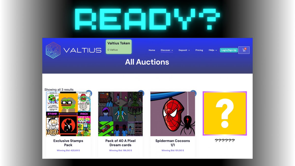 🚀READY FOR THE NEXT STAMP AUCTION?🚀
1ºAuction: Sold at 420,20$🎉
2ºAuction: Sold at 196,00$🎉
3ºAuction: Sold at 101,00$🎉

Auction Platform Updates:🤝
-Fixed my account section and countdown synchronization, now displays correctly✅

#Stamps #SRC20 #BTC #ValtiusNFT