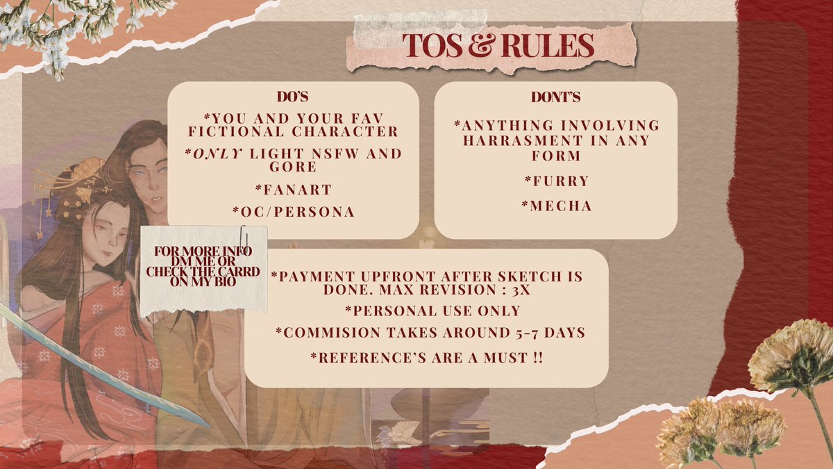 [ LIKE, RT AND SHARES ARE REALLY APPRECIATE ! ]

COMMISSION OPEN !!
hii, im opening commission for both local and international :D

for more info, check my carrd on bio or feel free to dm me!
(price's below are not including admin fee)