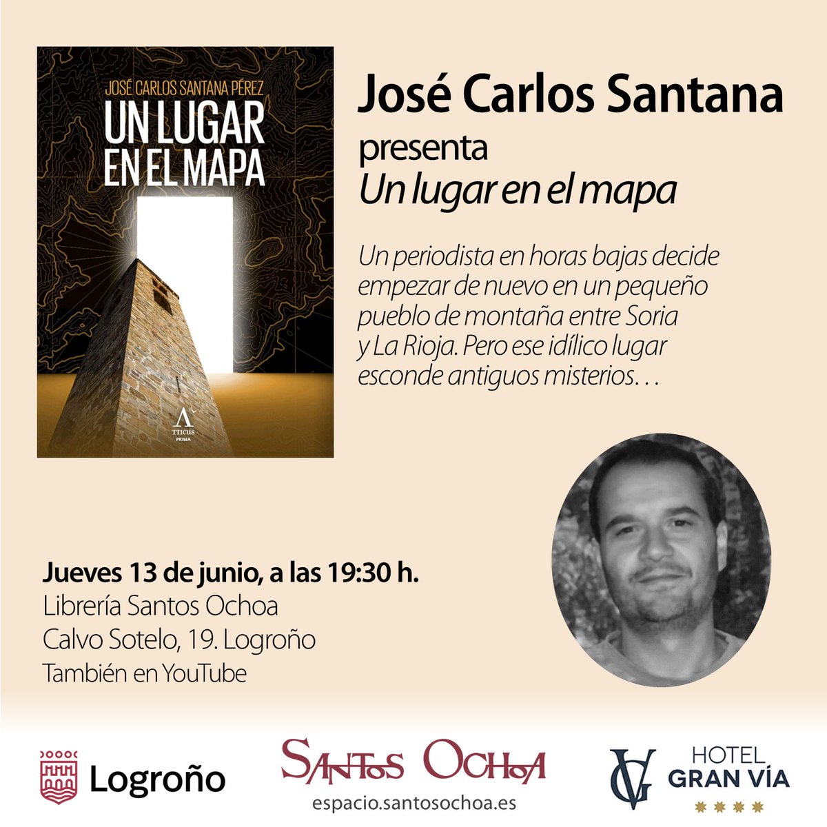 Este jueves día 13, 19.30 h, en <a href="/SantosOchoaLog/">Santos Ochoa Logroño</a>  (LOGROÑO), presentación de #unlugarenelmapa, novela de misterio rural ambientada en una comarca montañosa entre Soria y La Rioja