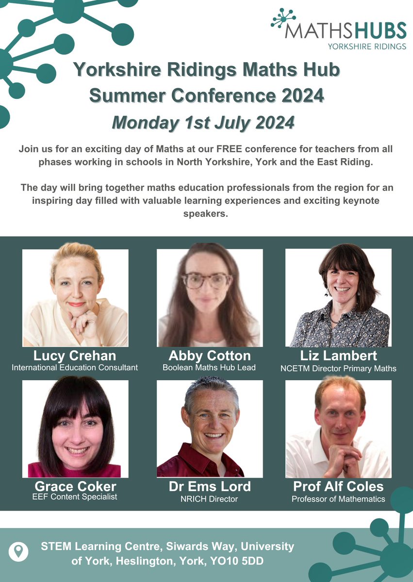 YRMathshub's tweet photo. 3 weeks to go to @YRMathshub Summer Conference 2024! Look at this line up🤩

Last few places for Secondary &amp; Post-16 - book your 𝙛𝙧𝙚𝙚 place now🖱️

https://t.co/WV6KZIxbXZ

𝗡𝗕 Primary places now full, a waitlist is available

#yrmathshubsummerconference2024
#NCETM #MathsHubs https://t.co/7zSzhBSaOn