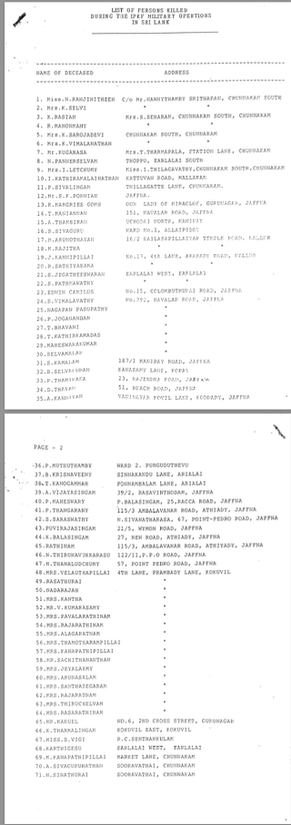 francesharris0n's tweet photo. Found a list of 1787 people killed up until 22 aug 1988 in #srilanka during the IPKF military operations in #lka. (4 pages only attached of 49 pages) https://t.co/wYYFDrIkaC