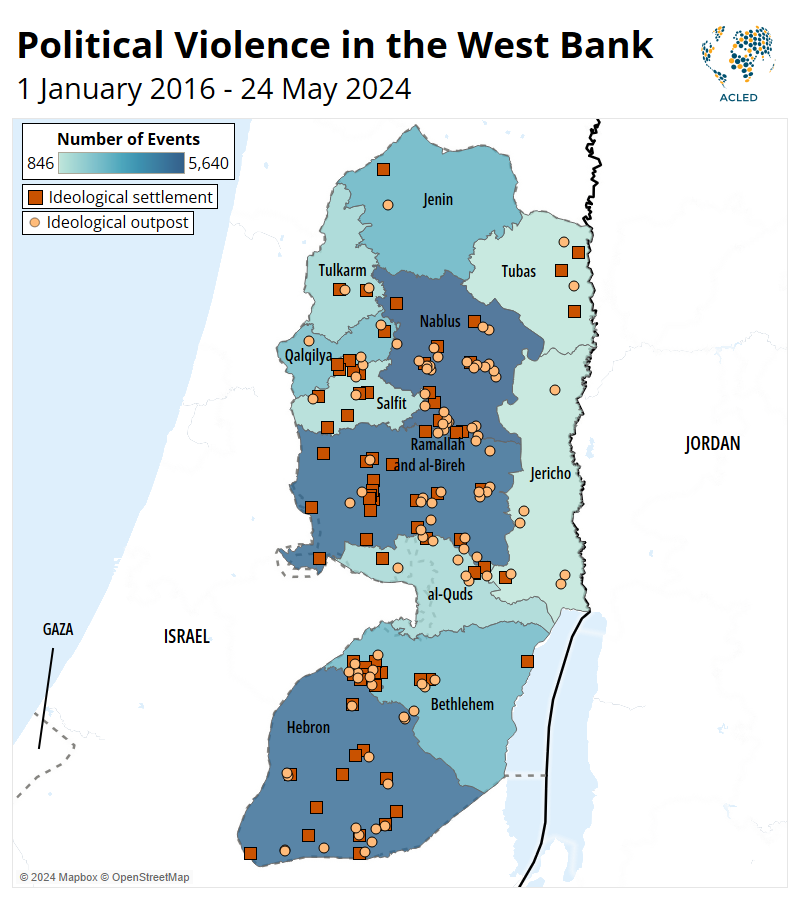 Civilians or Soldiers? Settler violence in the #WestBank

ACLED records over 5,350 violent incidents in the West Bank involving settlers since data collection began in 2016 -with over 535 violent incidents recorded in the last quarter of 2023. ⤵️ acleddata.com/2024/06/10/civ…