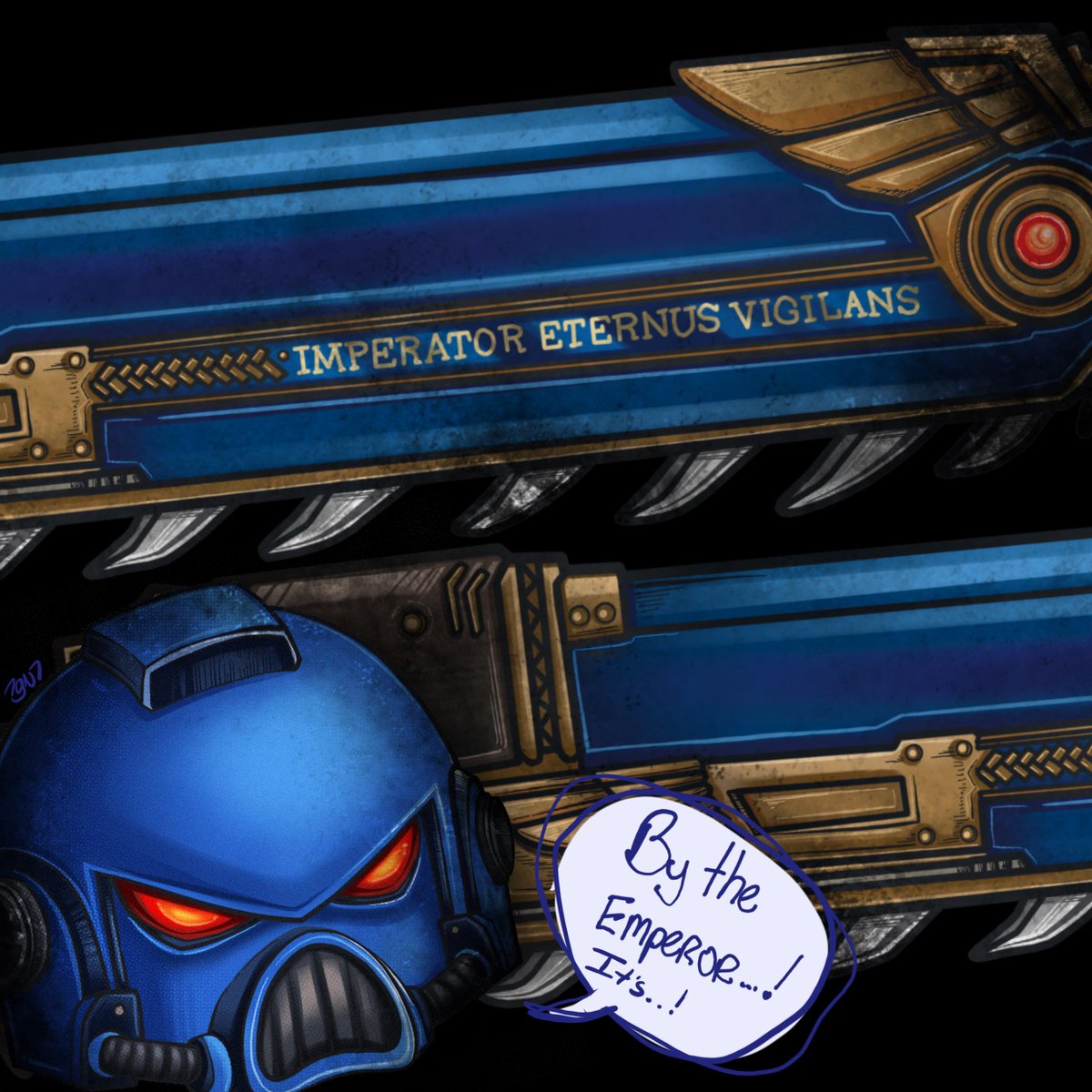 Igniheart's tweet image. I am definitely not doing something weird like creating little plush versions of a chainsword and other fantastical weapons. That CERTAINLY doesn't sound like the kind of mad thing I would do. I just I love Space Marines so much, I... #warhammer40k