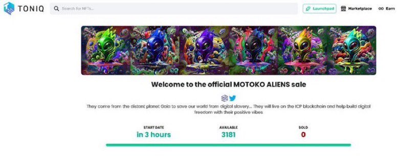 Motoko_Monsters's tweet photo. Today #MOTOKOALIENS will be live @ToniqMarket 

NOTE : All  #ICGhost , #Motokodoodles , #Motokoghost , #Motoko_monsters #Motokostikies  , #Grungygeezer , #Yral_pass holders are whitelisted

👉Mint Price : 0.3- 0.4 icp
👉Time : 3pm UTC

#ICPPEOPLE #Motokoaliens #DFINITY #ICP https://t.co/9O1Pfwwapy