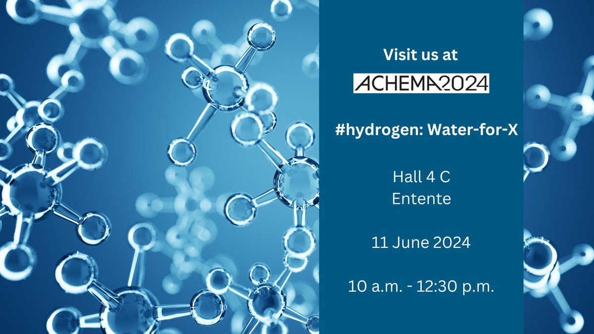 DECHEMA Water Management (@dechema_water) on Twitter photo At #ACHEMA2024,  we stage an entire series of  presentations on the topic of Water-for-X and provide plenty of  opportunities to discuss all water-related issues in the context of #hydrogen production.
 
The session includes presentations on the broad topic area of Water-for-X At #ACHEMA2024,  we stage an entire series of  presentations on the topic of Water-for-X and provide plenty of  opportunities to discuss all water-related issues in the context of #hydrogen production.
 
The session includes presentations on the broad topic area of Water-for-X