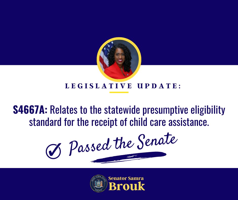 SenatorBrouk's tweet photo. The Senate passed my bill, S4667A, to adopt a statewide presumptive eligibility standard for childcare assistance. By streamlining access to assistance, we ensure more working families quickly receive the needed support, creating a more equitable &amp; responsive system for all NYers https://t.co/5xb4VaEAv0