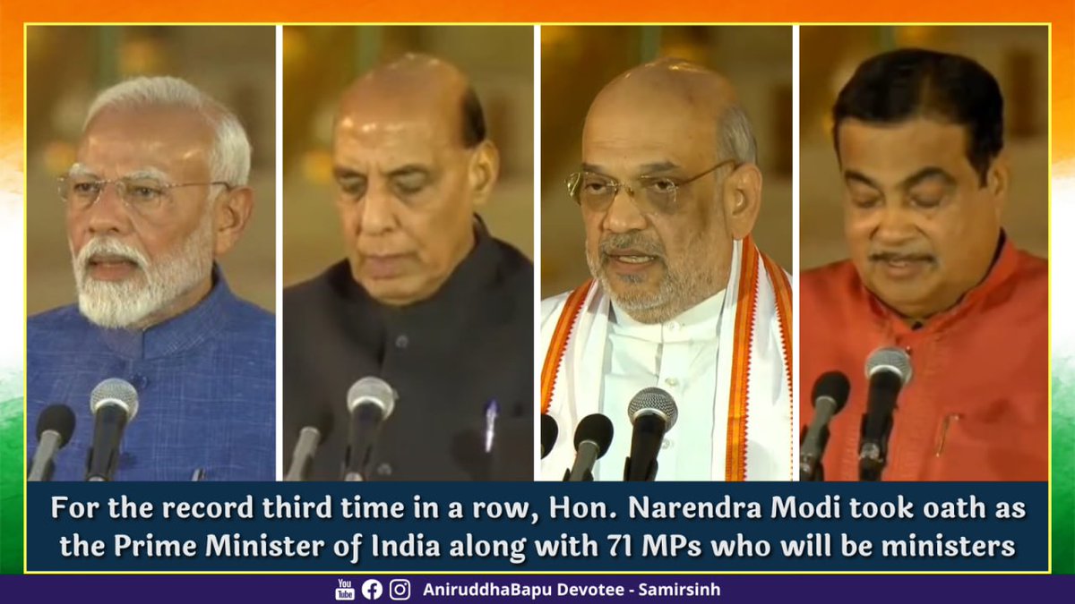 samirsinh189's tweet photo. For the record third time in a row, Hon. @NarendraModi took oath as the #PrimeMinisterOfIndia along with 71 MPs who will be ministers.

The next five years hold the key to augmenting India’s #geopolitical and #geoeconomic might, thereby boosting its #InternationalInfluence and standing; along with comprehensive development of all sections of society.