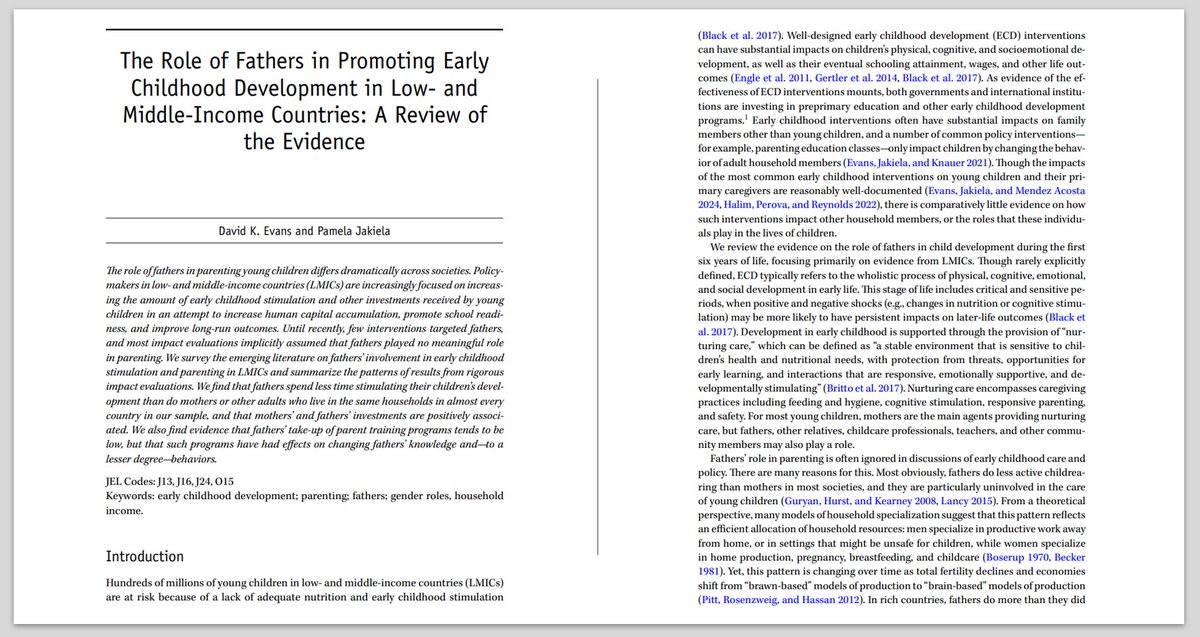 David Evans (@daveevansphd) on Twitter photo "The Role of Fathers in Promoting Early Childhood Development in Low- and Middle-Income Countries: A Review of the Evidence" (by <a href="/PJakiela/">Pamela Jakiela</a> and me) is now out in the World Bank Research Observer!
Open-access published version: academic.oup.com/wbro/advance-a… "The Role of Fathers in Promoting Early Childhood Development in Low- and Middle-Income Countries: A Review of the Evidence" (by <a href="/PJakiela/">Pamela Jakiela</a> and me) is now out in the World Bank Research Observer!
Open-access published version: academic.oup.com/wbro/advance-a…