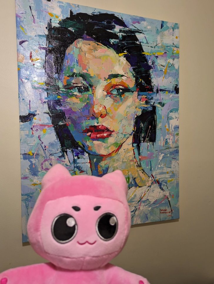 Keepcase's tweet photo. gmeow @tubbycatsnft fam! The plushie feels great! Thank you! 🙏😄

The painting in the background is "The wind in the rainy season" by @Dawnreal555 ♥️ https://t.co/zHDfQvFIQQ