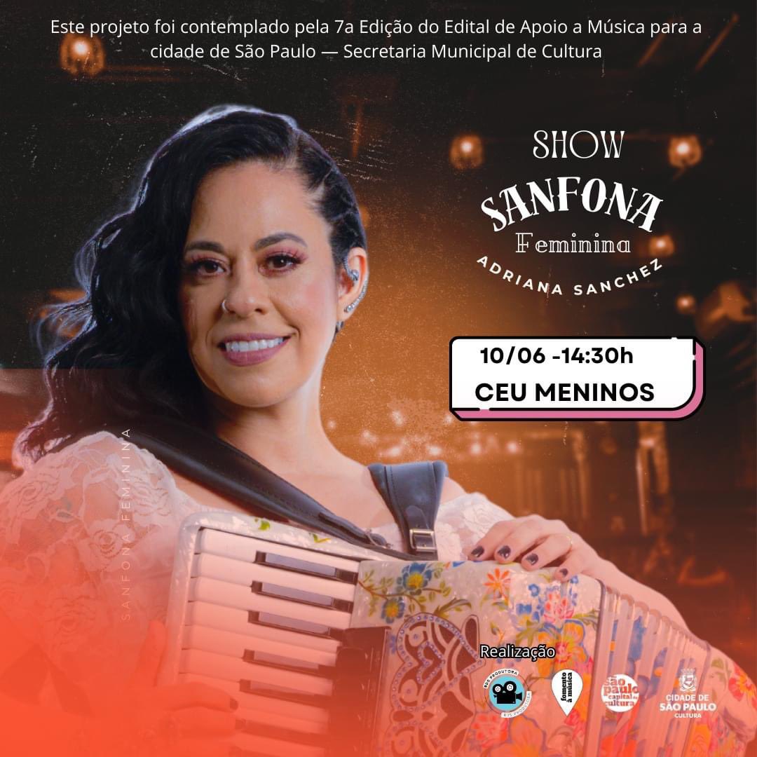 Hoje. estarei no <a href="/ceumeninos/">CEU MENINOS</a> com meu show Sanfona Feminina
Este projeto foi contemplado pela 7a Edição do Edital de Apoio a Música para a cidade de São Paulo — Secretaria Municipal de Cultura