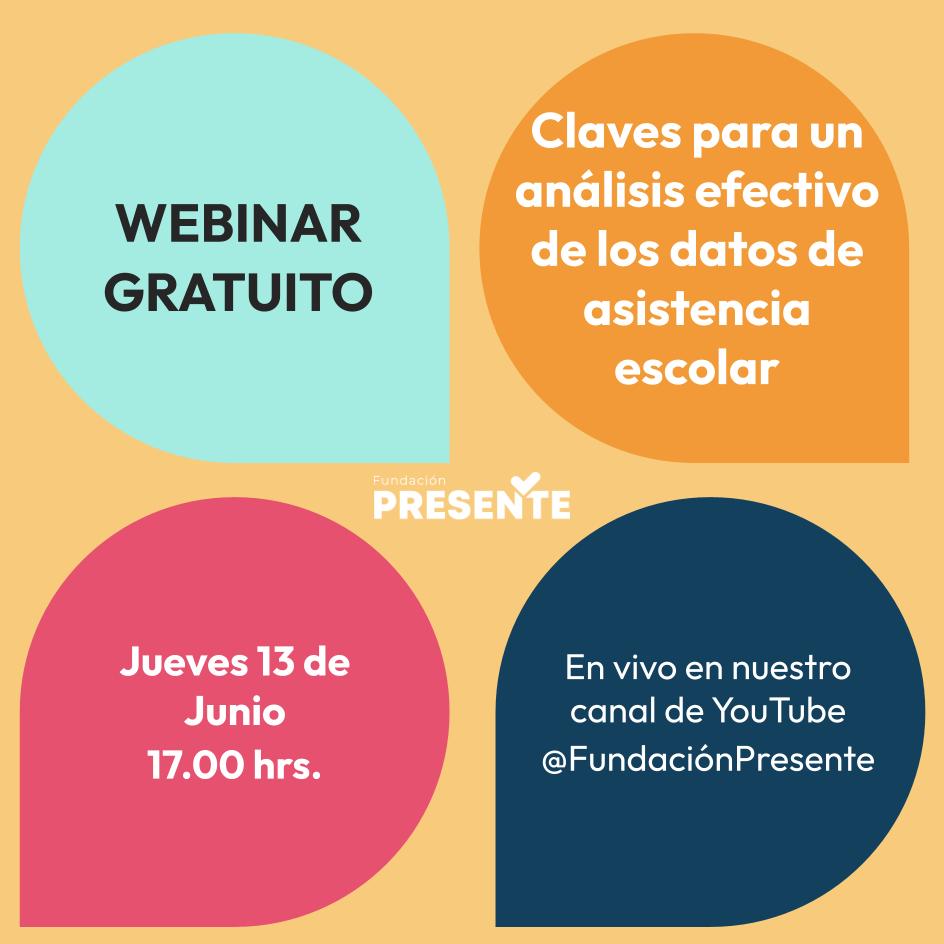 Te esperamos este jueves a las 5 de la tarde en nuestro canal de YouTube @FundaciónPresente, donde te enseñaremos cómo interpretar los datos de asistencia para mejorar en la gestión escolar.

#asistencia #datos #webinar
