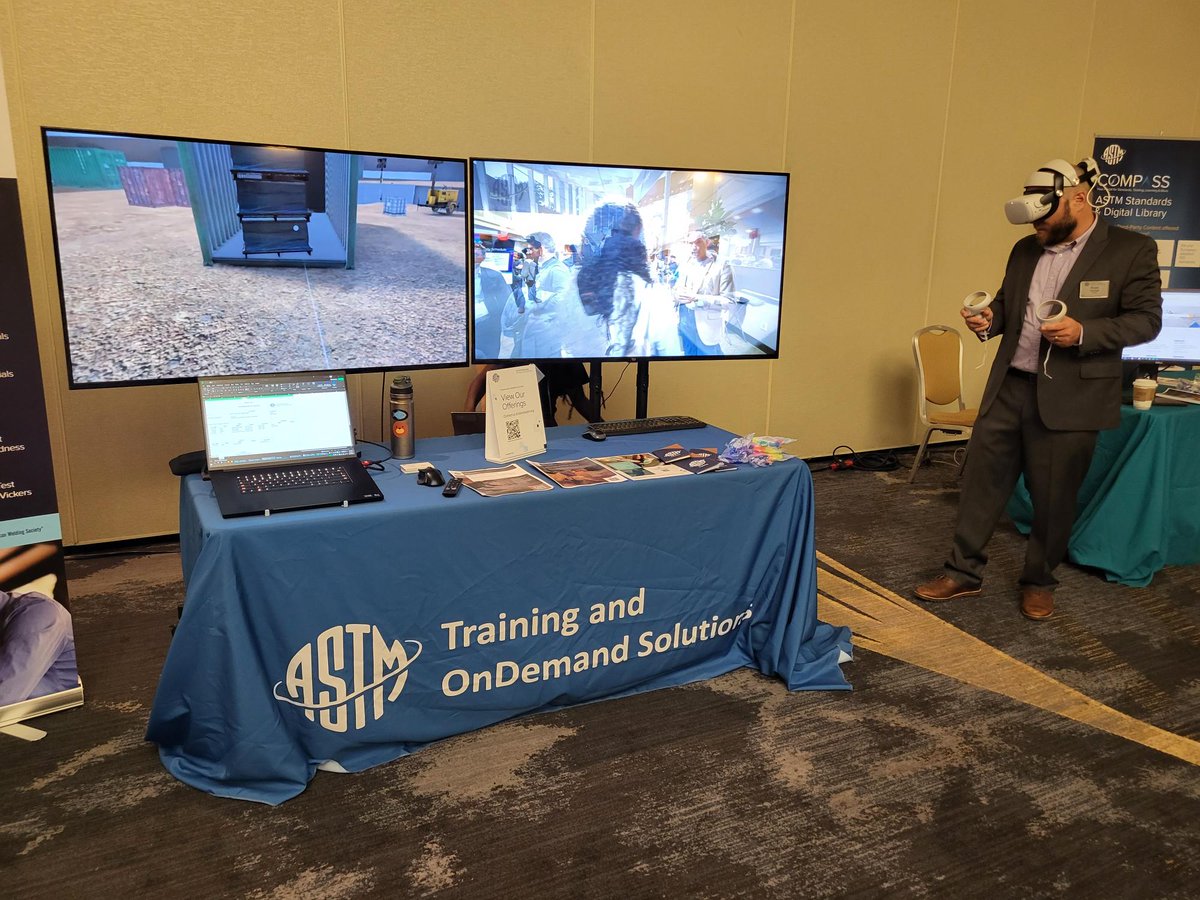 ASTMIntl's tweet photo. At Committee Week in Philadelphia? Stop by our eLearning table to see VR components of eLearning in action! #standards #committeeweek #elearning #VR https://t.co/b7xYFk1cQM