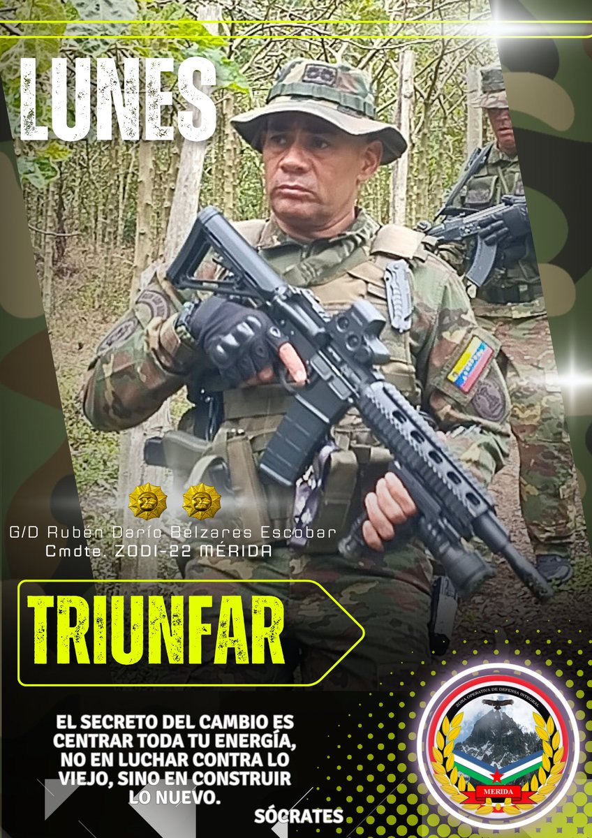 #10Junio #FANB #ZODI-22 MÉRIDA //LUNES/// INICIO DE SEMANA, El secreto del cambio es
centrar toda tu enrgía, no en luchar contra lo viejo, sino en construir lo nuevo. SÓCRATES... un nuevo dia,  una nueva oportunidad... Bendiciones que todo les salga excelente... #TRIUNFAR 🇻🇪🇻🇪🇻🇪