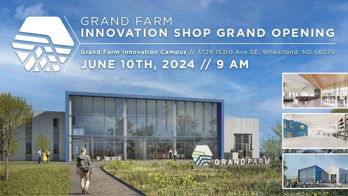 NDSU Research & Creative Activity (@ndsuvprca) on Twitter photo Today kicks off #AgTechWeek in Fargo and what better way to start things off than the <a href="/TheGrandFarm/">Grand Farm</a> Innovation Shop grand opening at 9am Monday!
If you can't make it in person, you can watch the event live: grandfarmlive.com
AgTech Week: agtechweekfargo.com Today kicks off #AgTechWeek in Fargo and what better way to start things off than the <a href="/TheGrandFarm/">Grand Farm</a> Innovation Shop grand opening at 9am Monday!
If you can't make it in person, you can watch the event live: grandfarmlive.com
AgTech Week: agtechweekfargo.com