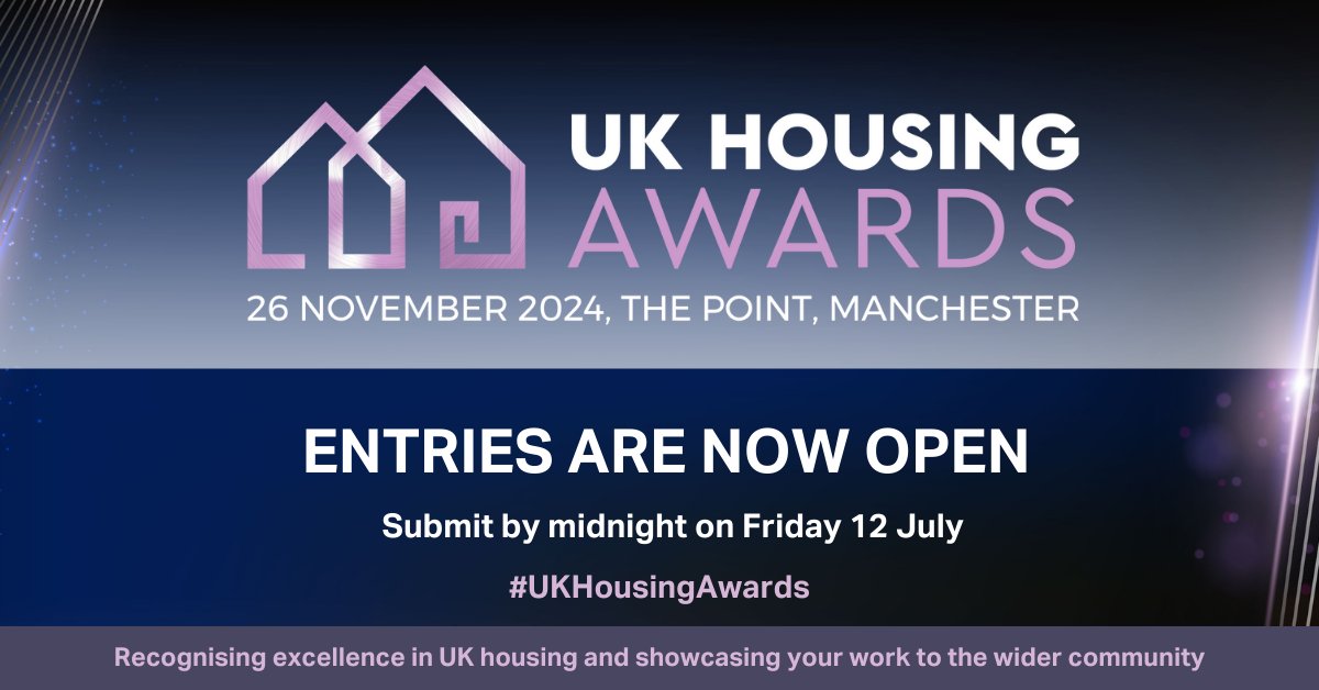 ⭐ The UK Housing Awards 2024 are open for entries!⭐ 

The #UKHousingAwards are a platform to showcase success and new ideas and spread learning across the social housing sector in the UK. 

Take a look at the categories and start your entries here: ow.ly/4rI150S2k13
