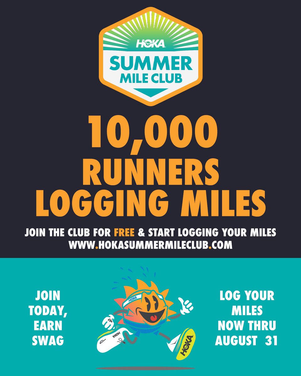 Happy Monday to all 10,000 of you working towards that #HOKASunnerMileClub swag!

To the rest of you, get started 😉

➡️ hokasummermileclub.com