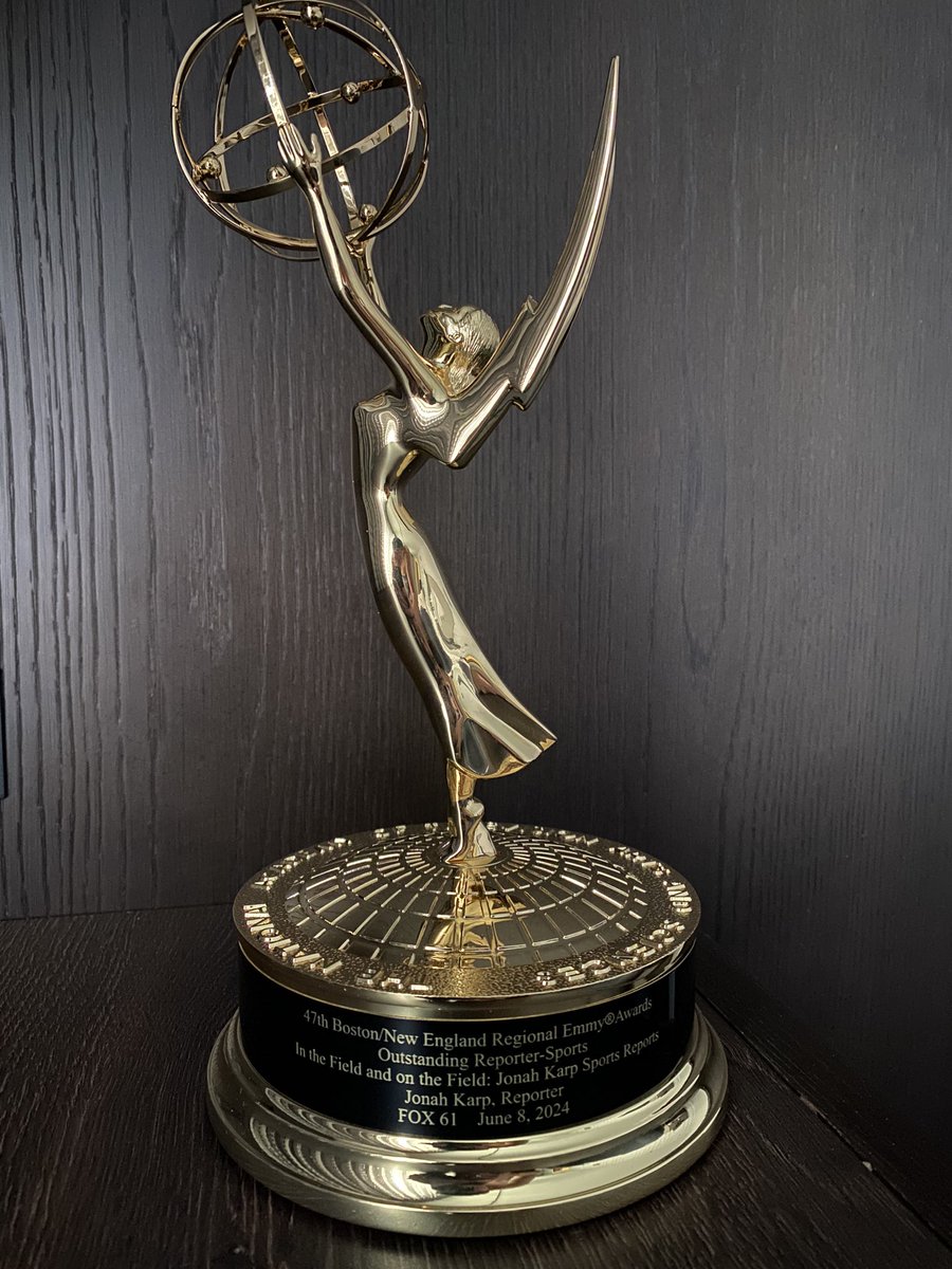 JonahKarpTV's tweet photo. Honored to take home this year’s Emmy Award for Outstanding Sports Reporter in the Boston/New England Region. An unforgettable weekend shared with many people I love. So grateful! https://t.co/HmKXECWab7