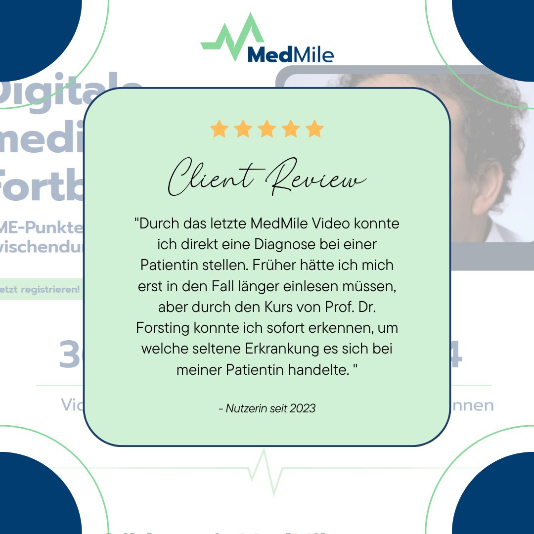 Eure positiven Rückmeldungen treiben uns an! Ein großes Dankeschön an alle, die uns unterstützen! 

"Durch das letzte MedMile Video konnte ich direkt eine Diagnose bei einer Patientin stellen. Der Kurs von Prof. Dr. Forsting war dabei entscheidend."

#MedMile #PositiveResonanz