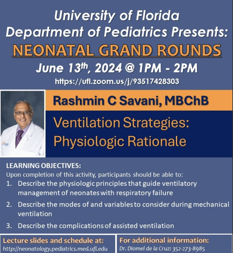 Please join us for UF Neonatal Grand Rounds!
#ufnicu #ufneonatology #meded #neograndrounds #neotwitter