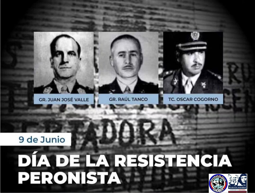 FierroChubut's tweet photo. Ayer fue la "Revolución Fusiladora", hoy la  "Revolución de la Casta Empresarial"..... Pero siempre atentando contra la dignidad ciudadana. La resistencia peronista y popular fue y será la herramienta que nos llevará a tener nuevamente una Patria Justa, Libre y Soberana!!! https://t.co/QwqFLLu0cj