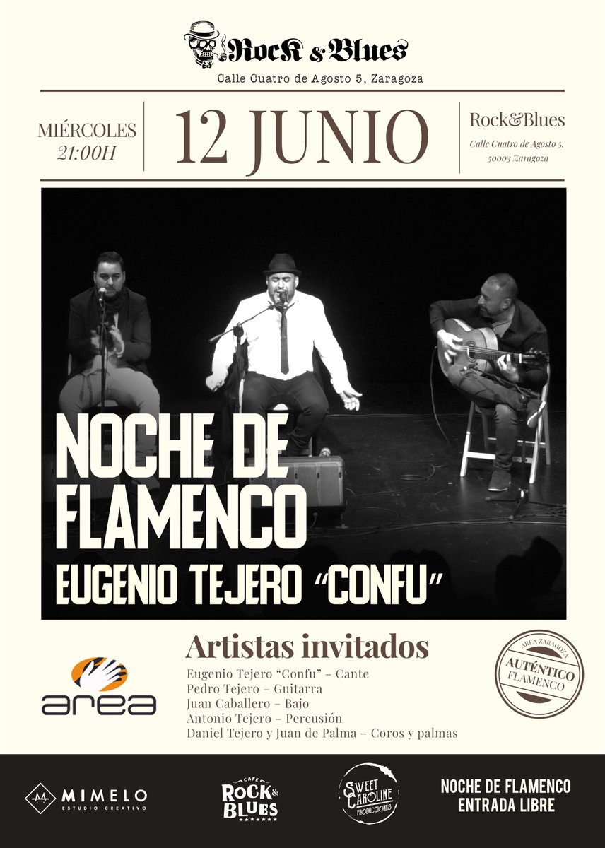 Areazgz's tweet photo. El miércoles 12 de junio, la Noche de Flamenco en el Rock &amp; Blues contaremos con la actuación de Eugenio Tejero “Confu”, un reconocido cantaor de la ciudad que interpretará en este espectáculo temas propios, así como varios palos tradicionales como bulerías, tangos o soleá. https://t.co/wRMplHvZDn